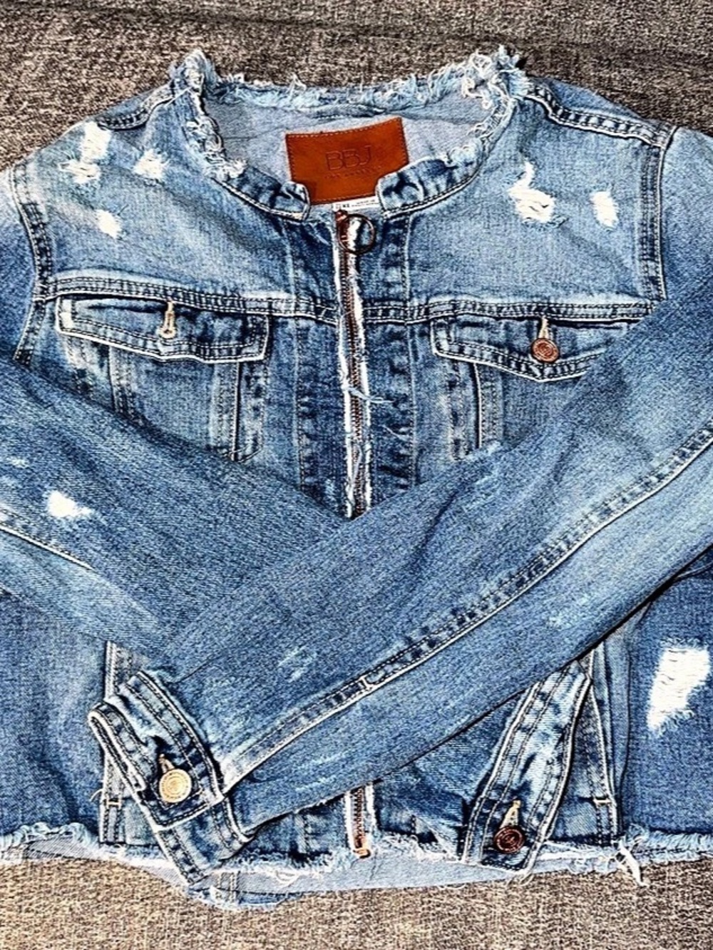 BBJ Los Angeles Distressed Denim Jacket in Blue Size XL